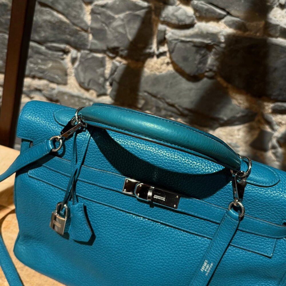 Hermès 2013 Bleu Izmir Clemence Leather Kelly 35 Bag - Picture 2 of 16